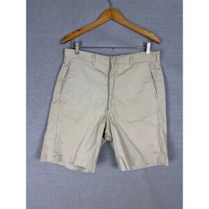 Vintage 50s Mens Khaki Textured Cotton Shorts Size 32 Waldes Zipper Mid Century